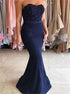 Sweetheart Beading Mermaid Navy Blue Prom Dresses LBQ2065